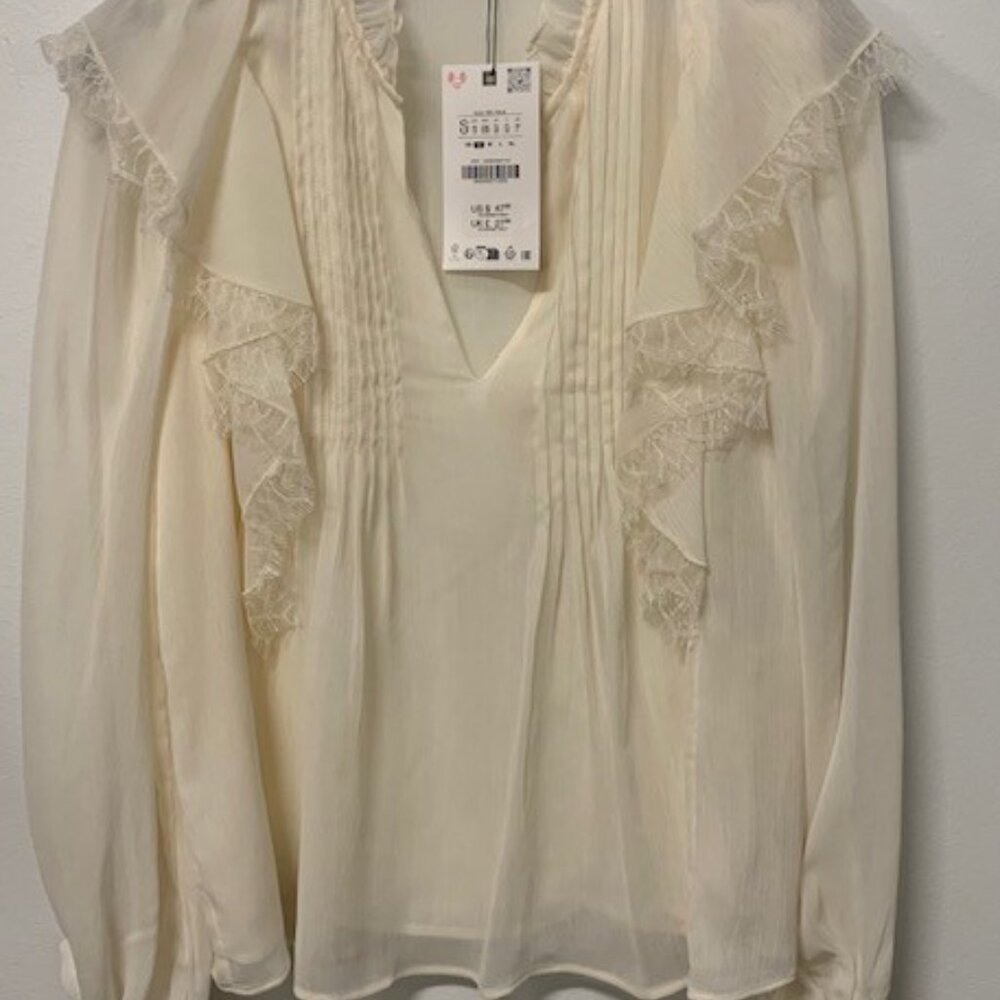 ZARA-LACE RUFFLE BLOUSE - Picture 5 of 5
